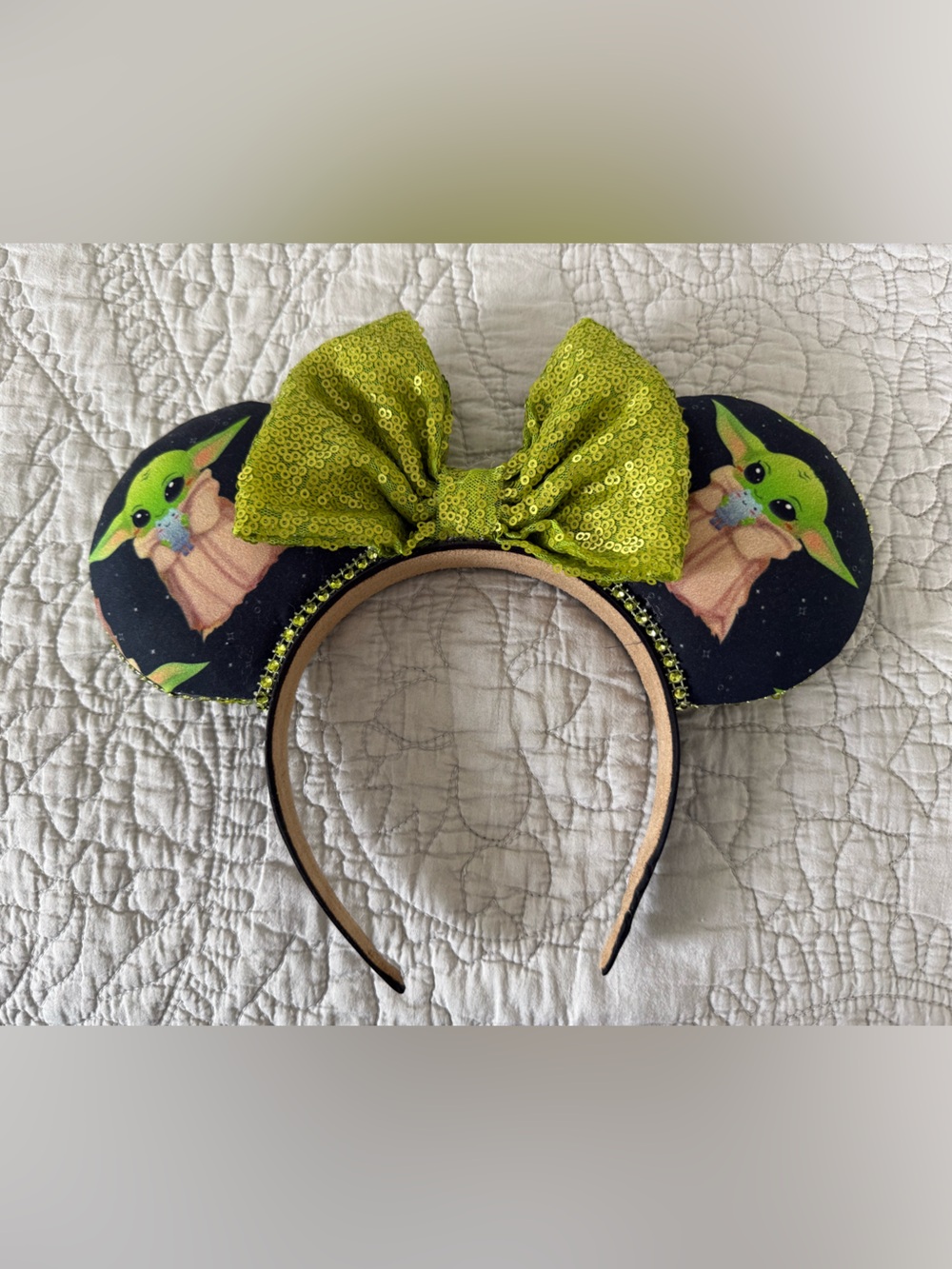 Custom Made Green Sequin Grogu MM Ear Headband
